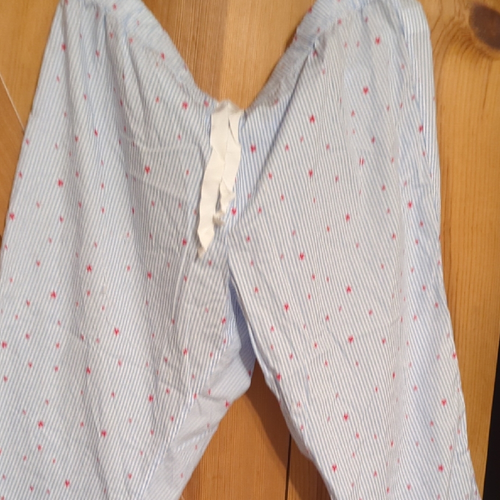 J. Crew Light Blue and White Striped Pants with Red Stars